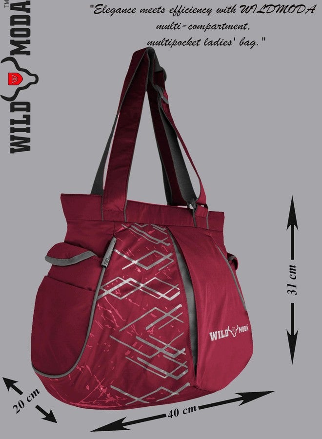 WILD MODA Women's Large Shoulder Tote Bag with Dual Pockets - Ideal Handbag for Work, College & Office Use With Adjustable Strap (Maroon) - Image 4